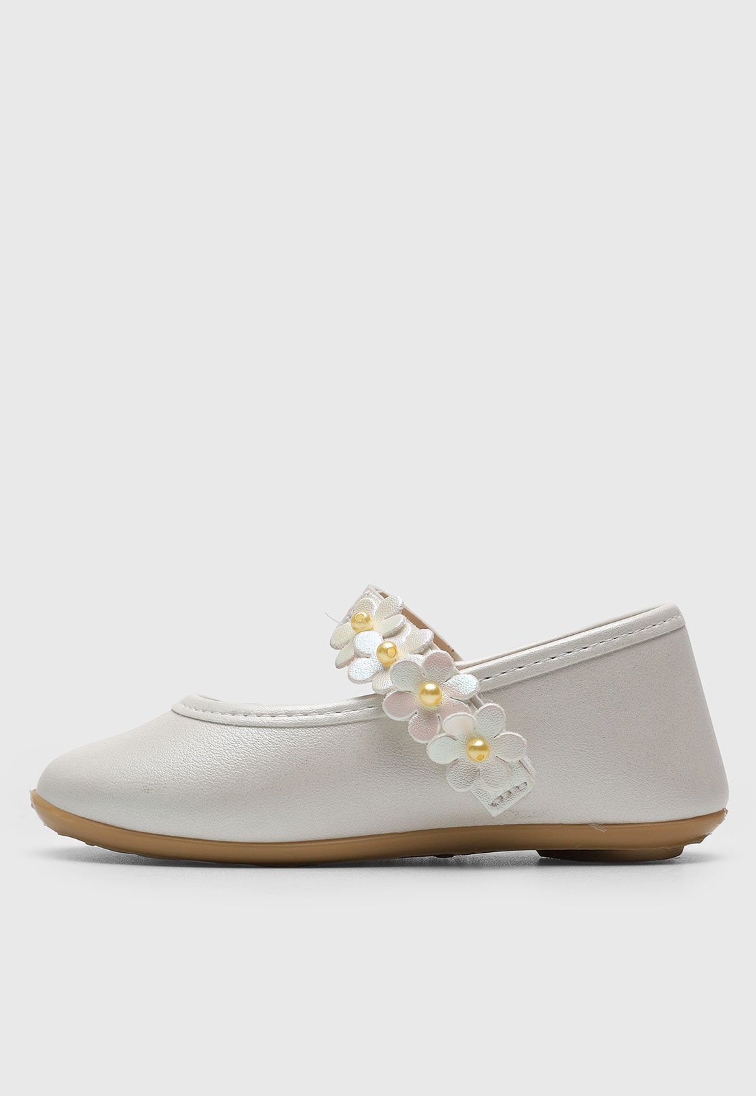 Vista 3 Infantil - Sapatilha Pimpolho Flores Pérolas Branca branco Pimpolho branco