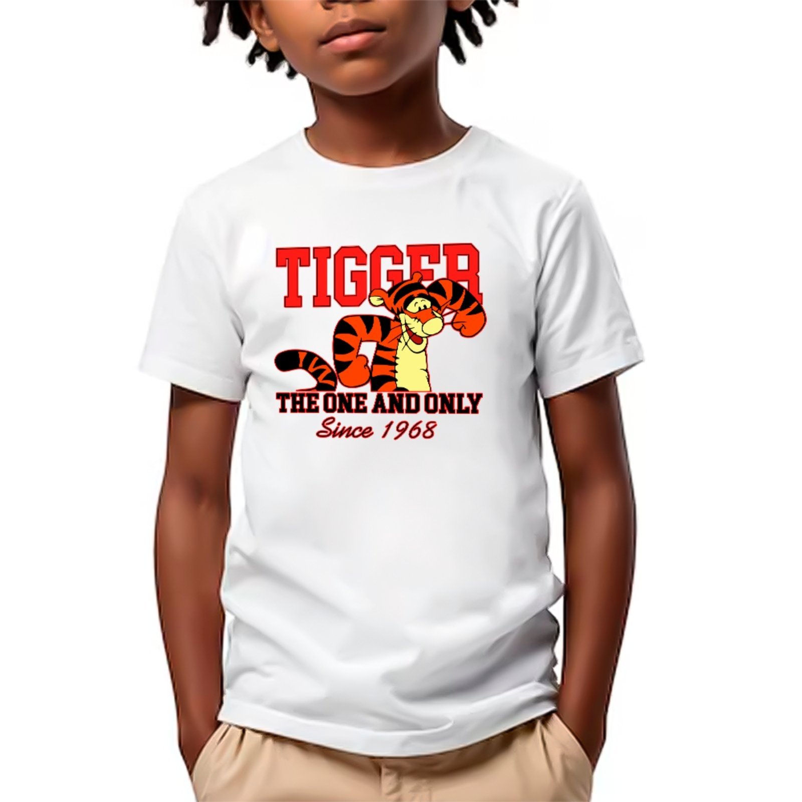 Infantil - Camiseta Tigre Divertido Desenho Unissex Branco