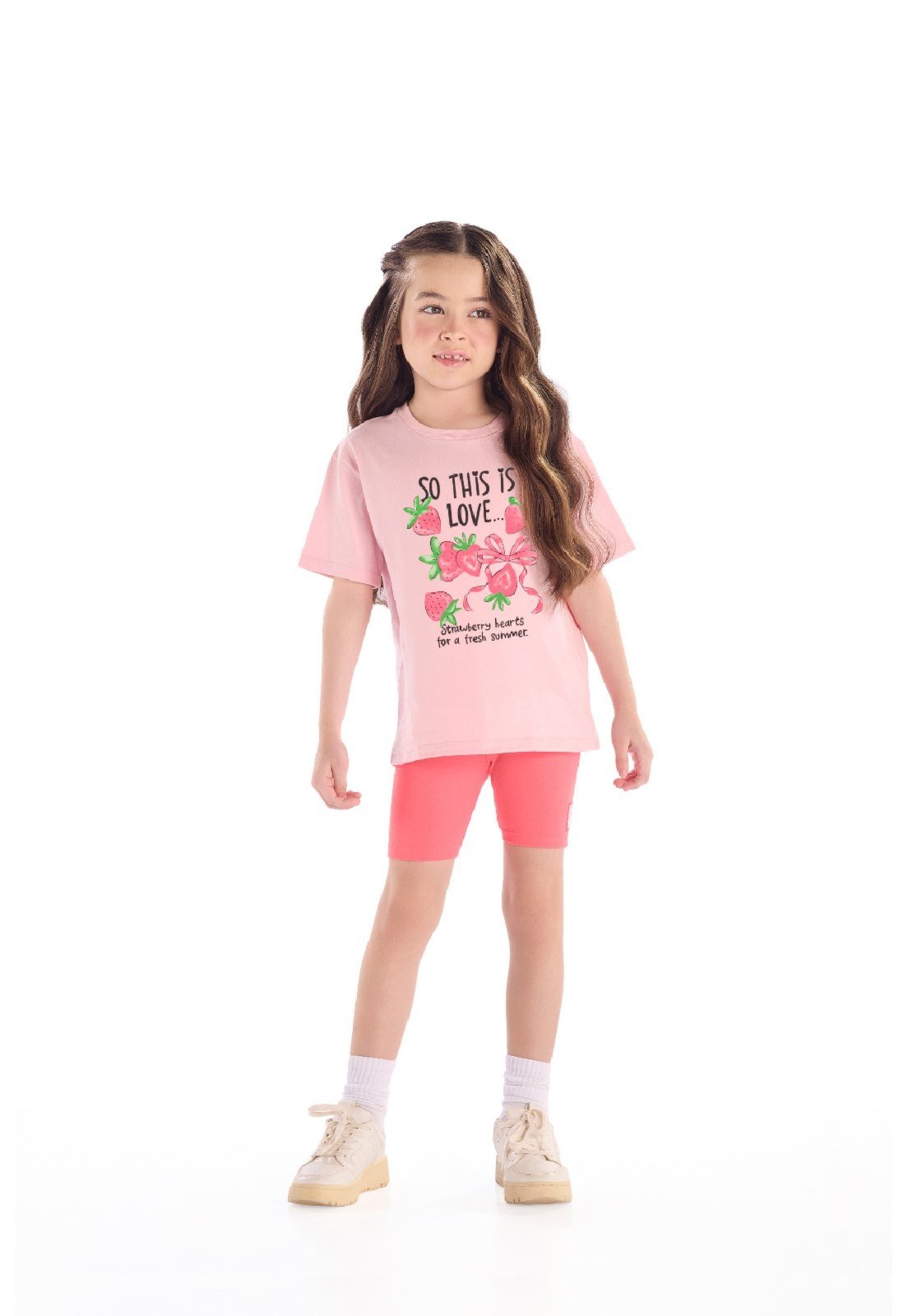 Infantil - Conjunto Blusa Strass Ciclista Quimby Rosa