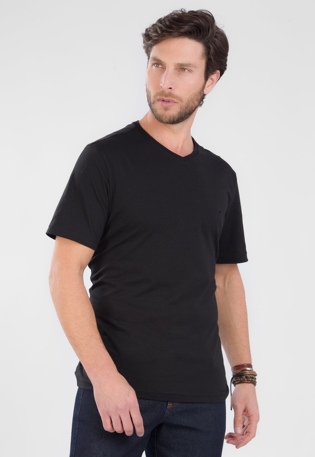 Camiseta Slim Traymon Gola V Preto