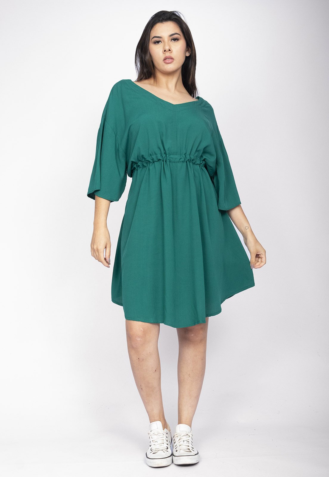 Vestido Curto CabanaFree Caaxixá Viscose com Cordão na Cintura Verde