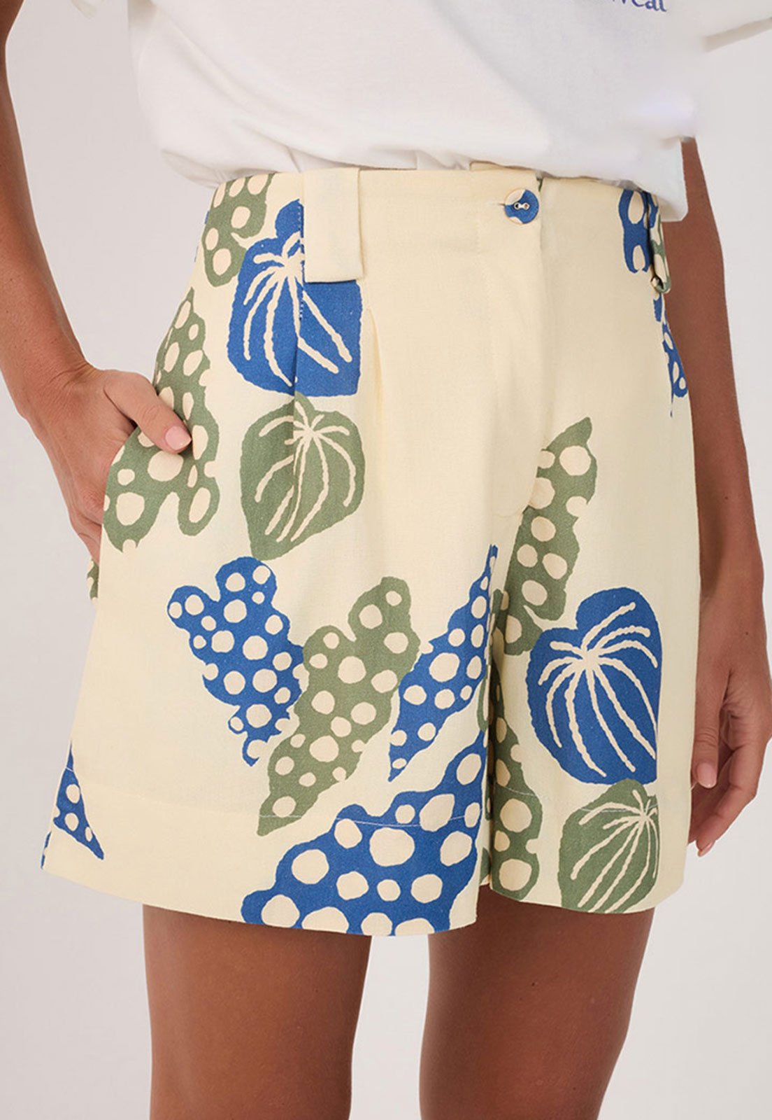 Bermuda Dress To Reta Folhagem Bege