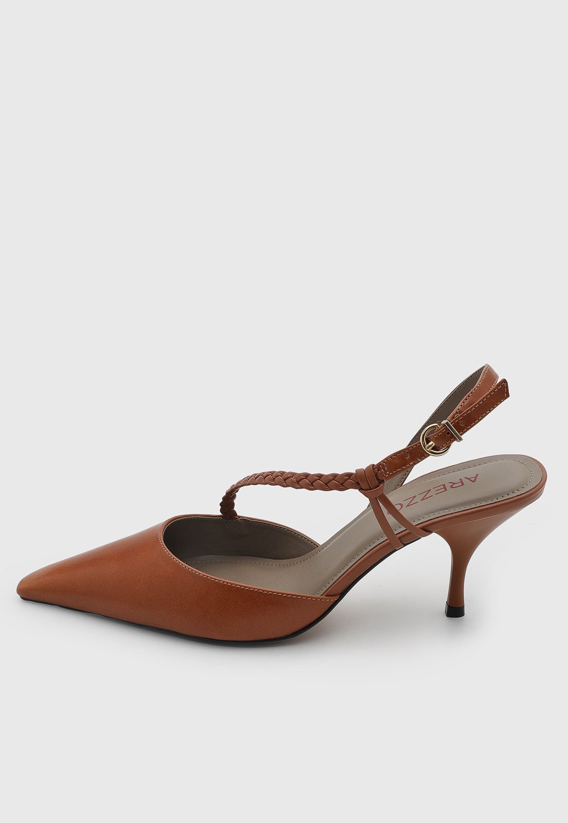 Scarpin Feminino Arezzo Tira Trançada Couro Marrom