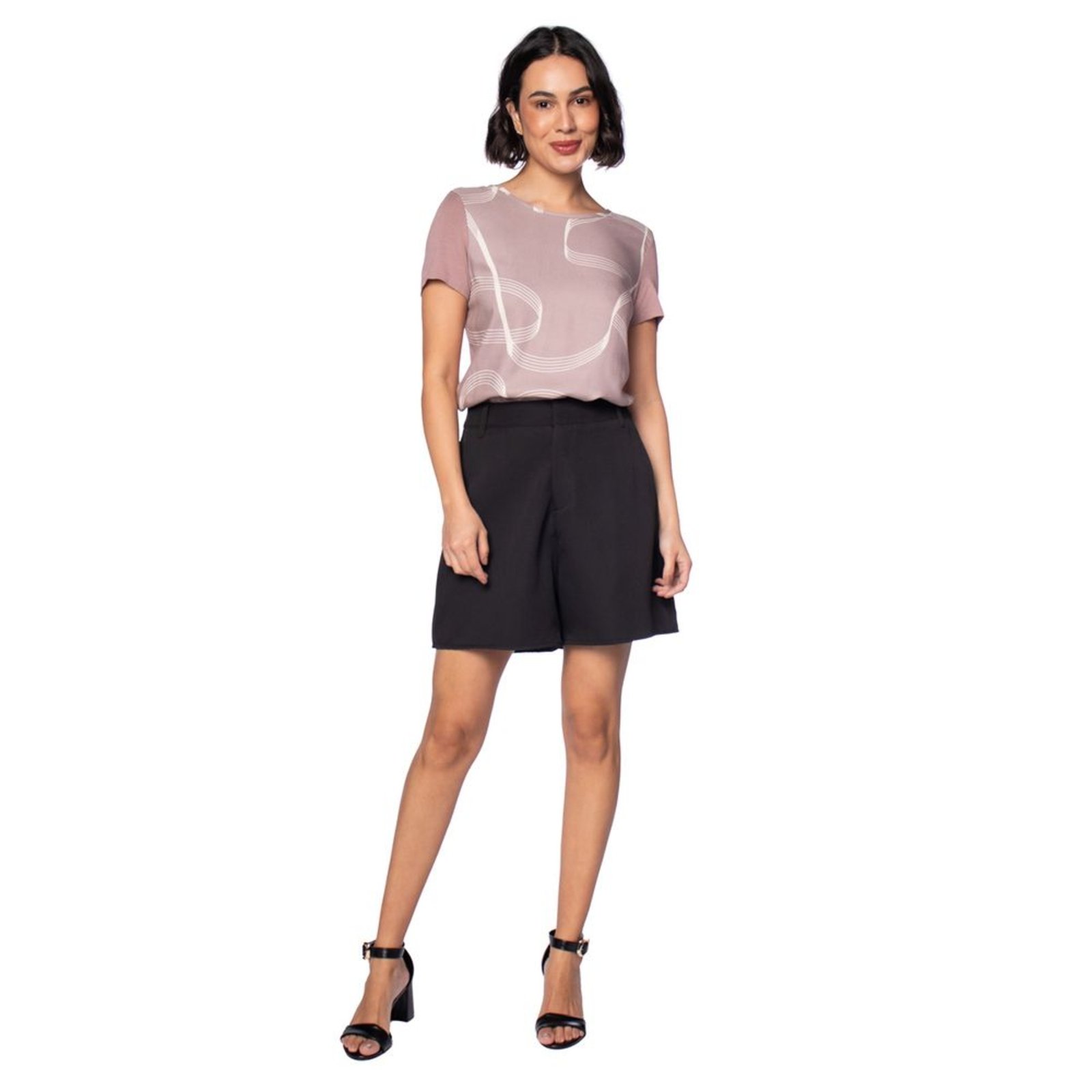 Blusa Feminina Habana Estampa Ondular Lilás/Bege