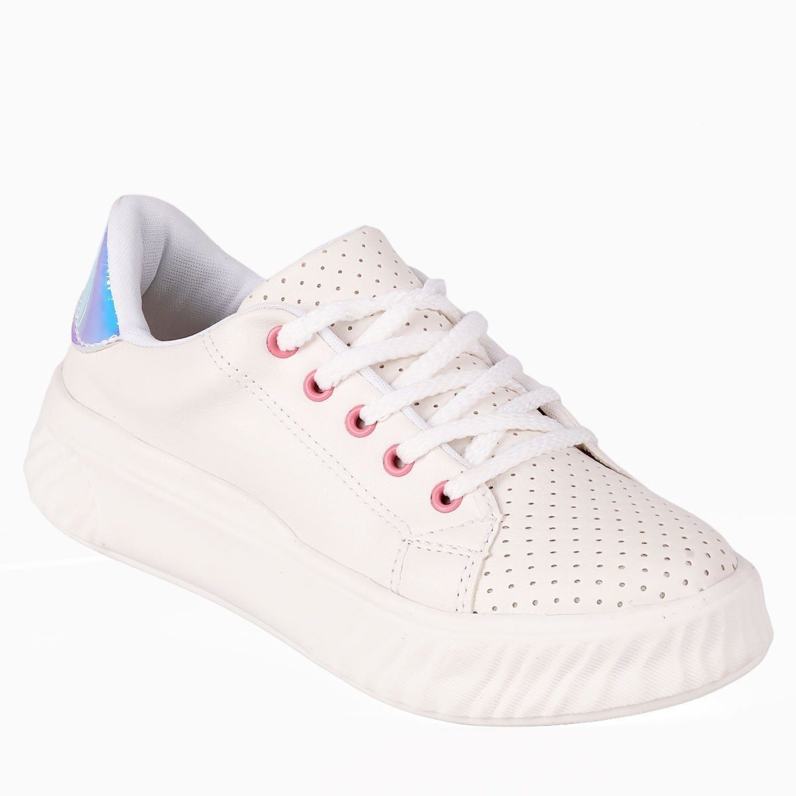 Infantil - Tênis Feminino WorldColors Fun Branco com Holográfico e Rosa