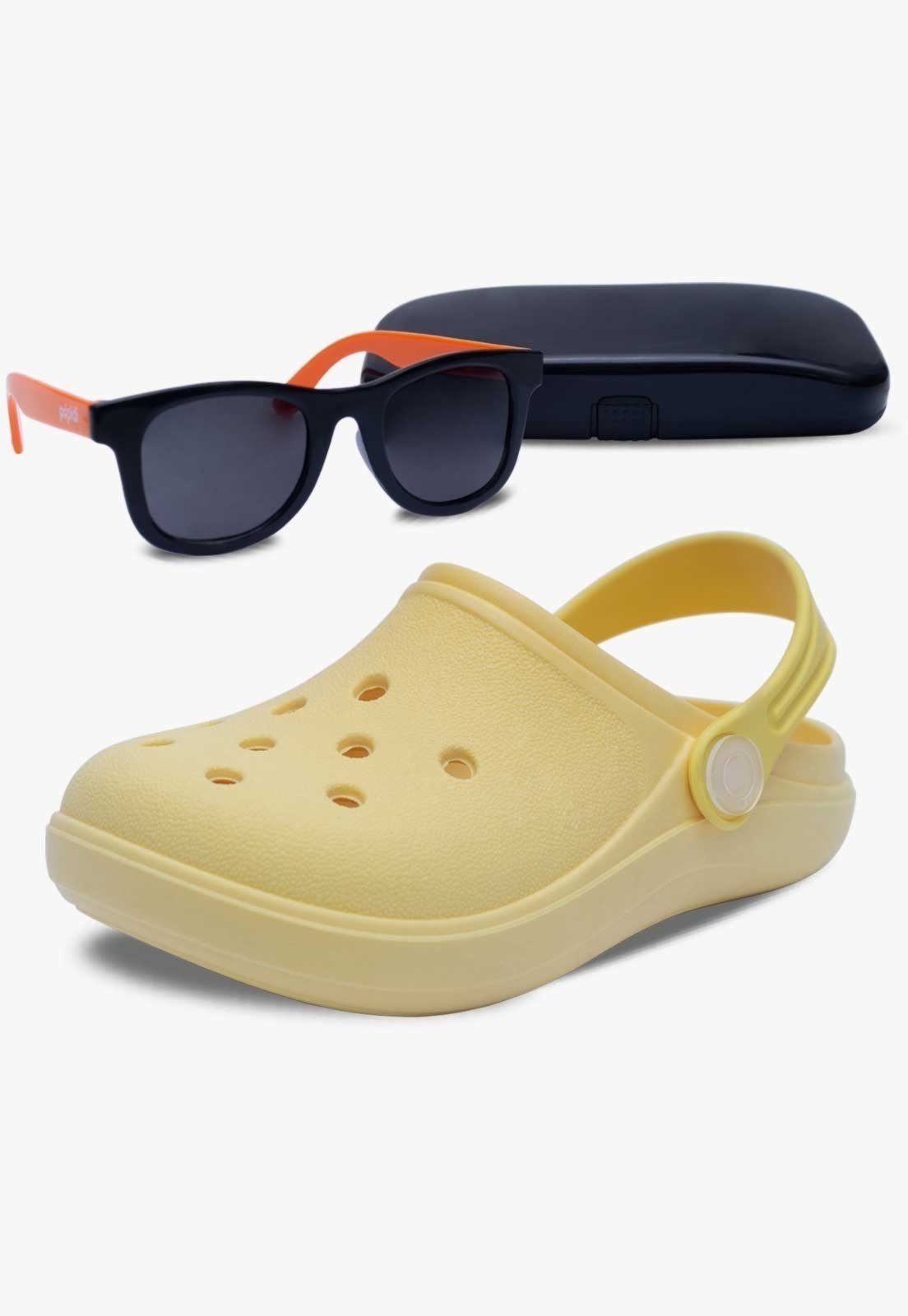 Infantil – Kit Óculos de Sol E Babuche Sandalia Pópidi Amarelo