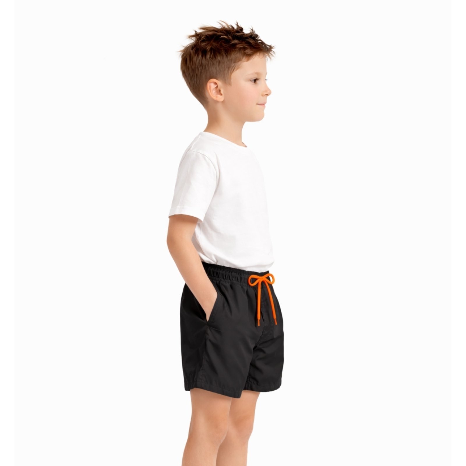 Vista 3 Infantil - Short Tactel Bermuda Moda Praia Preto Siri Relaxado rosa Relaxado rosa