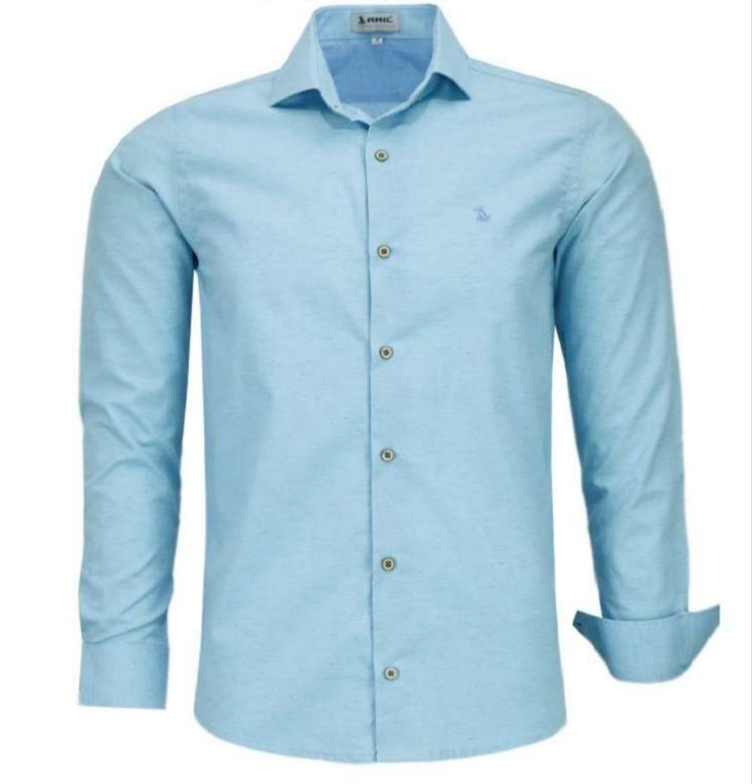 Camisa Amil Comfort Rootz Algodão Com Linho Macia Manga Longa Casual Luxo Azul