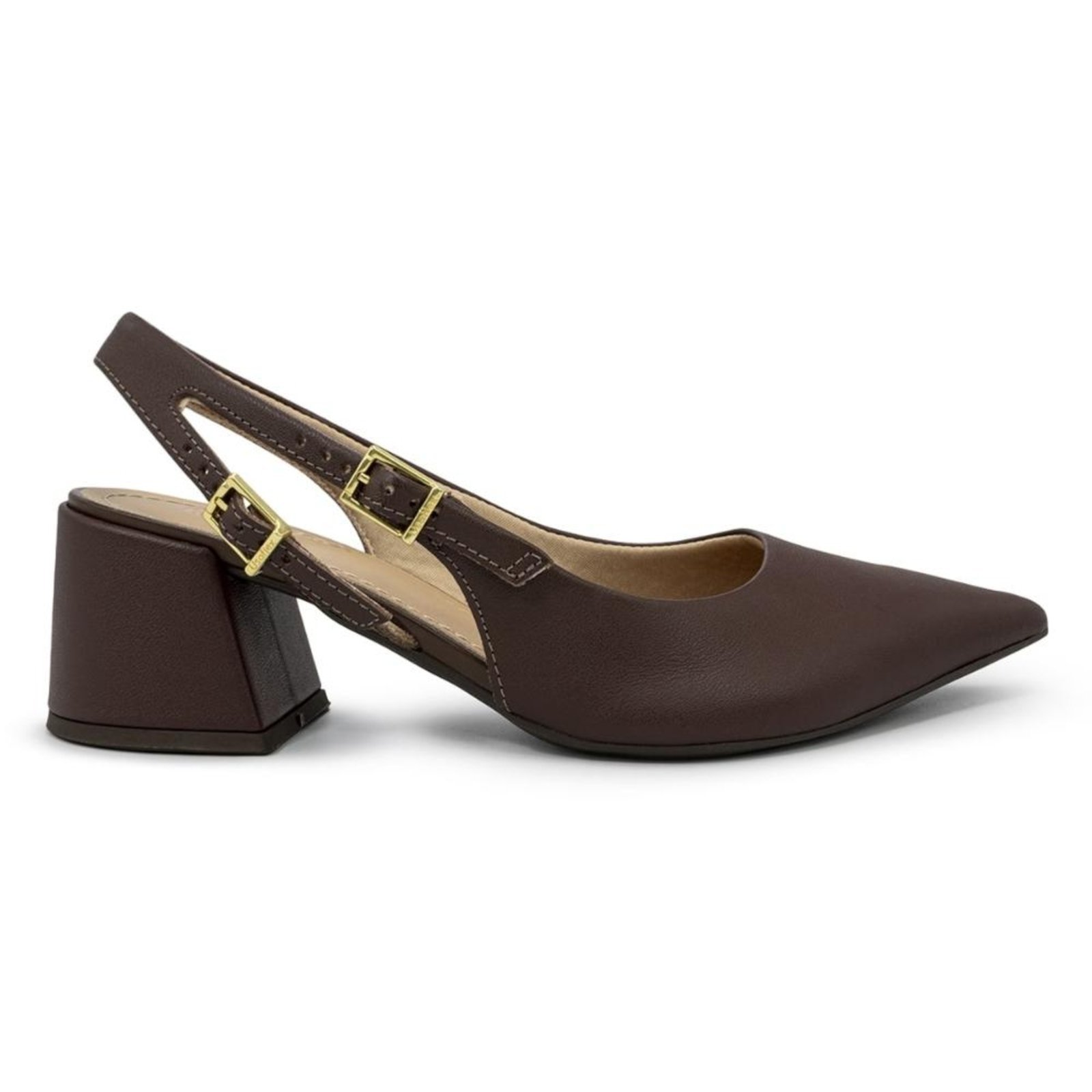 Scarpin Slingback Usaflex Feminino Bico Fino Couro Casual AK02009 Marrom