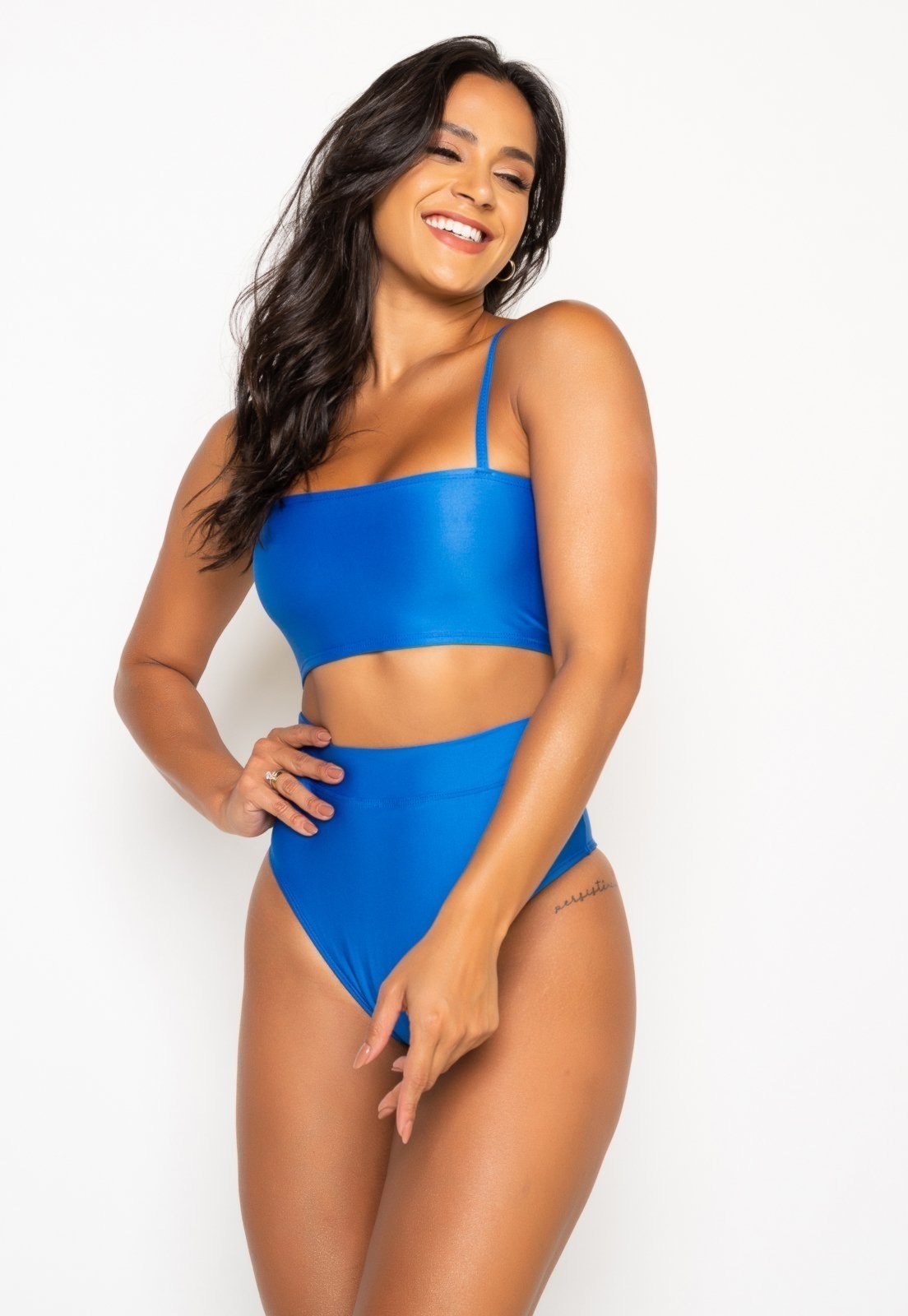 Biquini Hot Pants Top Faixa Cintura Alta Feminino Praia Verão Mood Modas 315 Azul