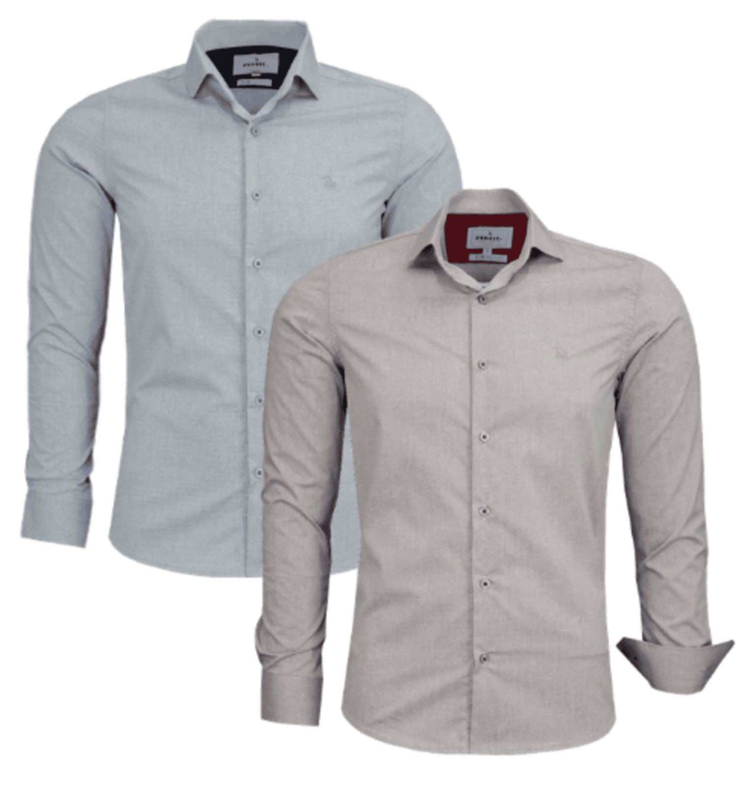 Kit 2 Camisas Sociais Amil Slim Expert Misto com Elastano M/Longa Luxo Vinho/Cinza