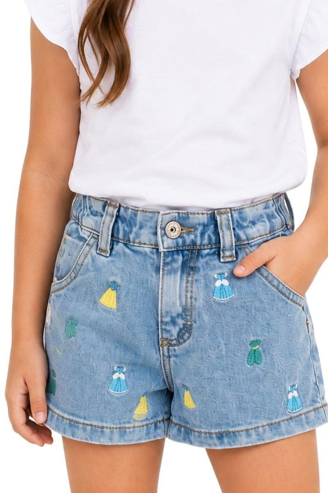 Infantil - Short Menina Princesa Disney Alphabeto Jeans