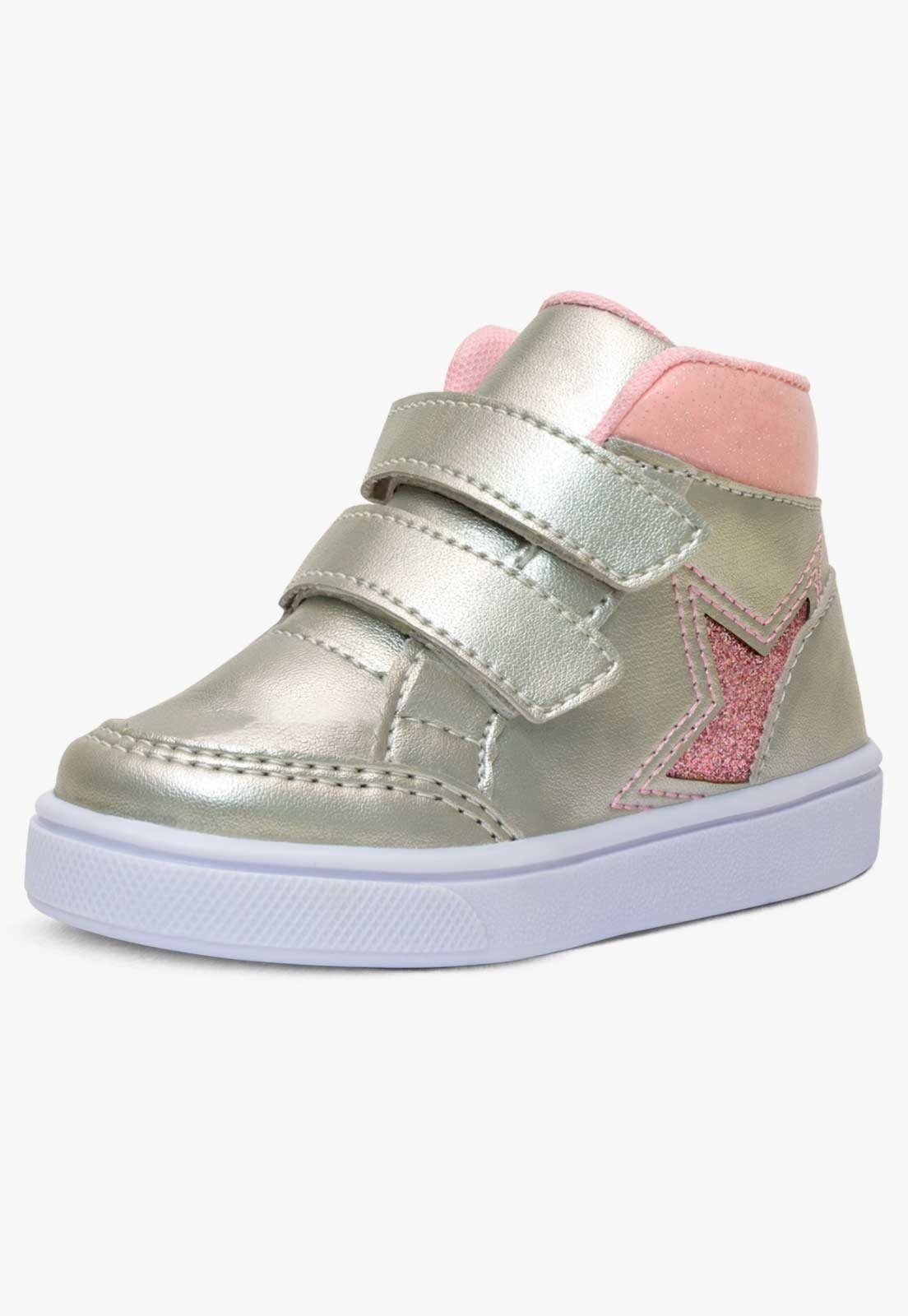 Infantil – Tenis Cano Alto Pópidi Botinha Menina Glitter Prata