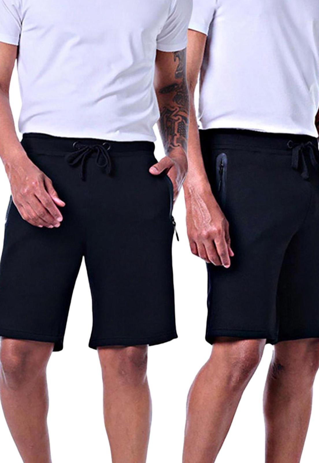 Kit 2 Bermudas Moletom Masculinas Preto