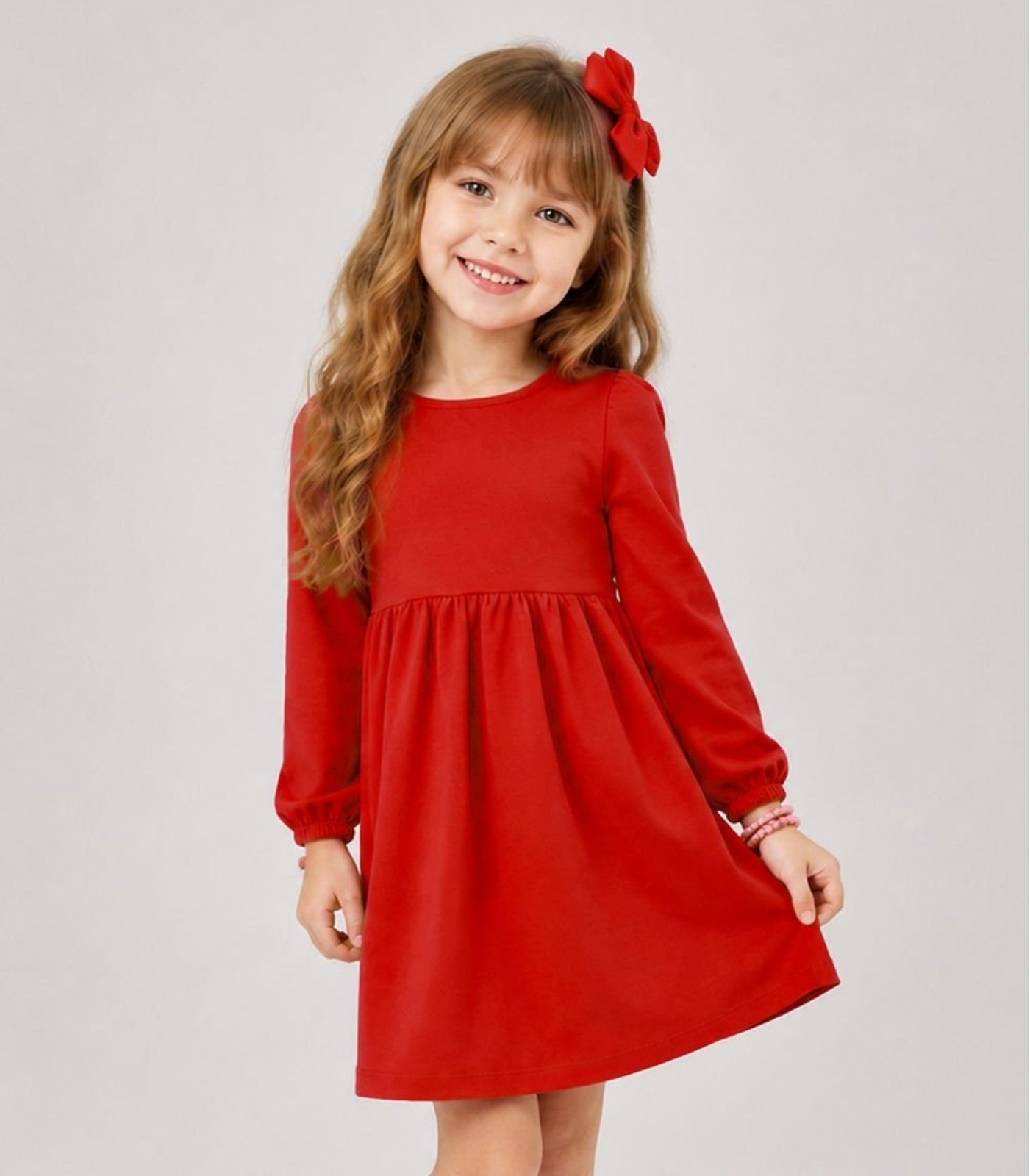 Infantil - Vestido Em Molecotton Manga Longa Select Vermelho