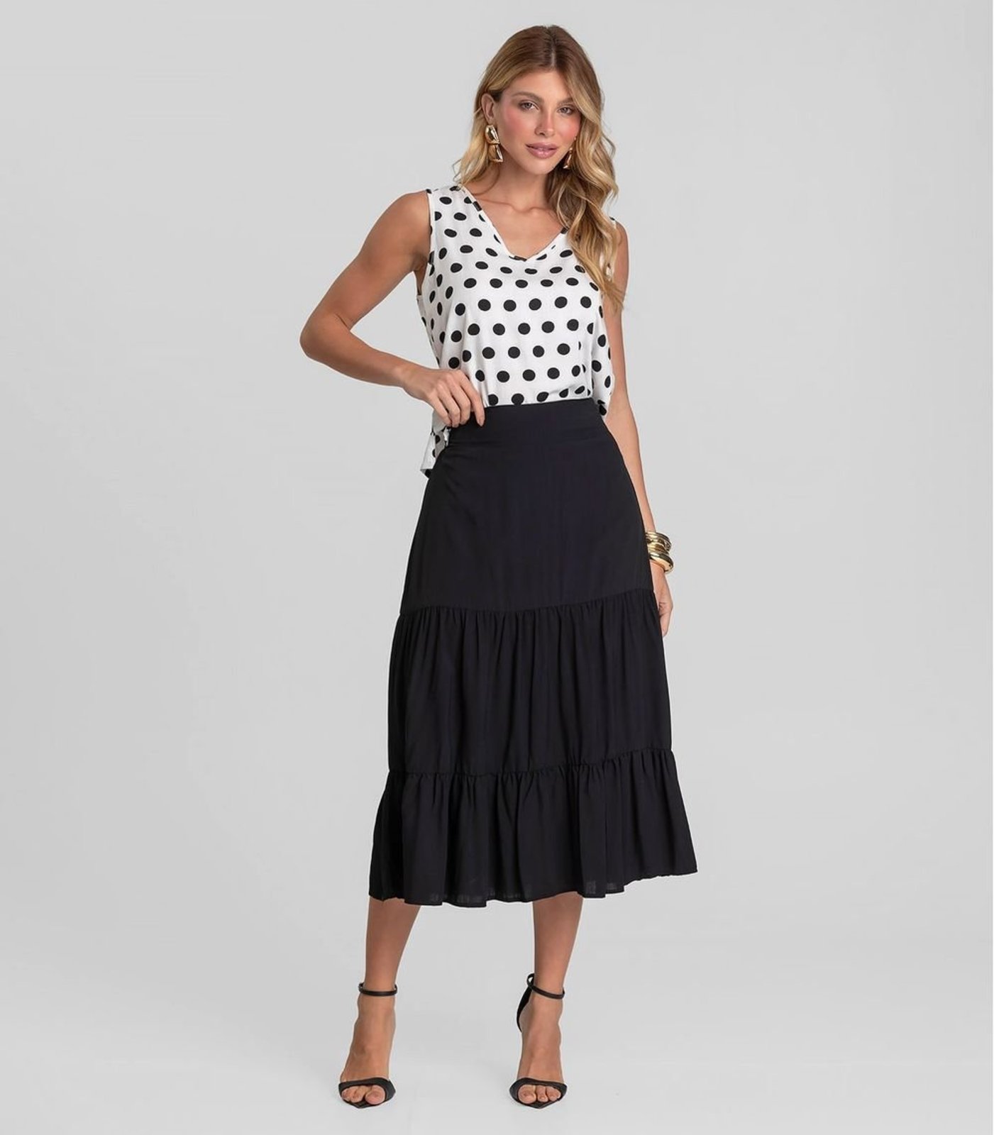 Vista 2 Saia Midi Feminina Duas Marias Em Viscose Dianna preto Dianna preto