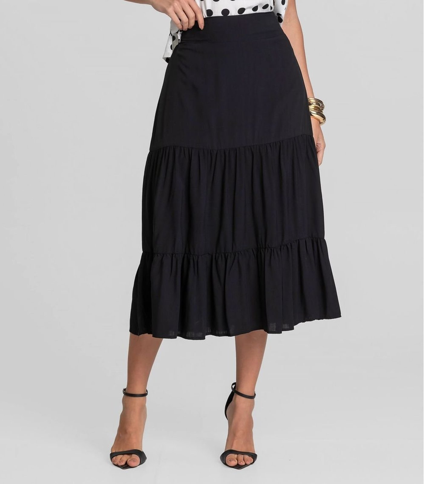 Vista 3 Saia Midi Feminina Duas Marias Em Viscose Dianna preto Dianna preto