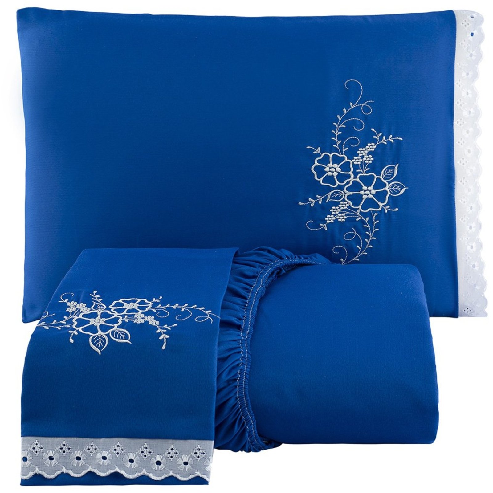 Jogo de Cama Lençol Solteiro Bordado Advance 2 Peças - Azul - 100% Poliéster