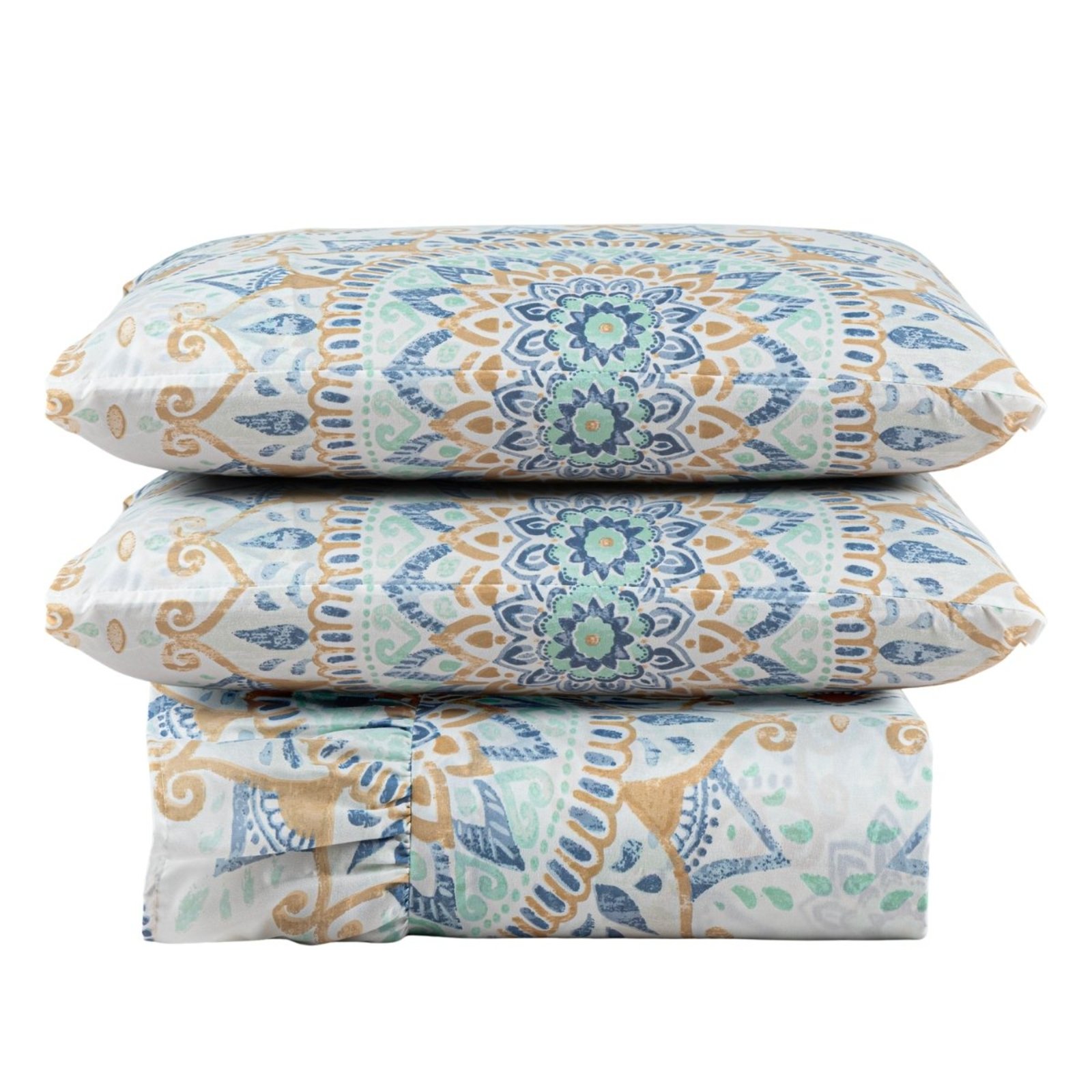 Kit Cobre Leito Laila Casal Micropercal 400 Fios Colcha Com Babado Estampado 3 Peças Mandala 5