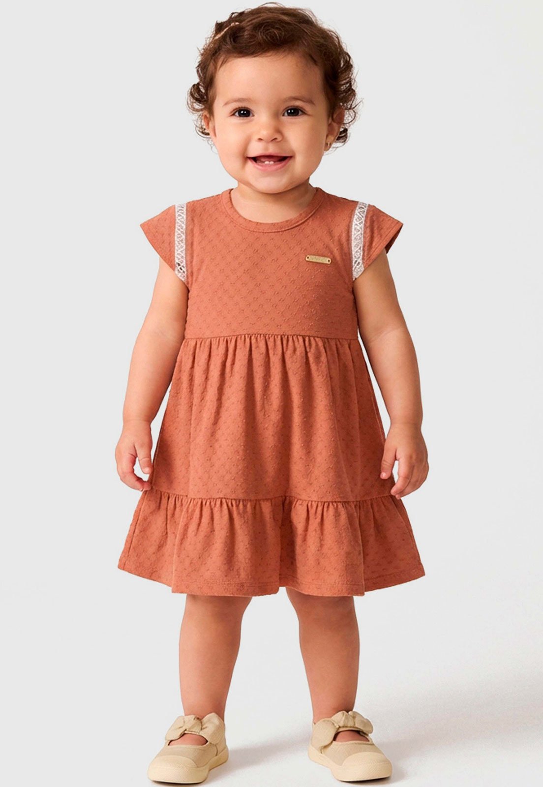 Vestido Coloritta Detalhe em Renda Terracota