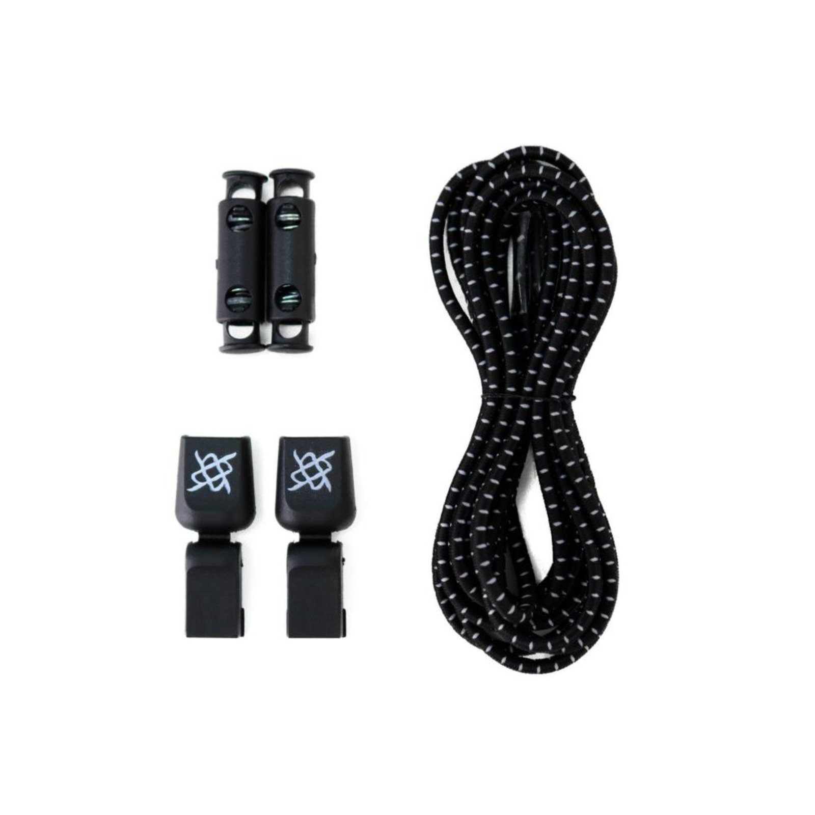 Cadarço Elástico HUPI LACES Preto Risca Prata Preto