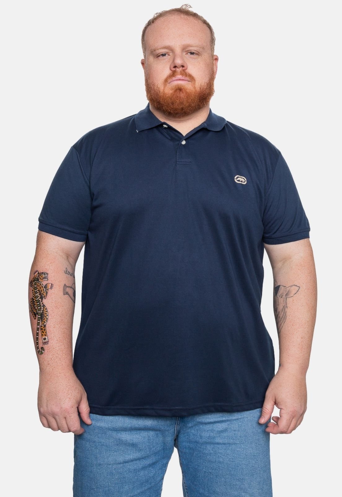 Camisa Polo Ecko Piquet Plus Size Masculina Azul Marinho