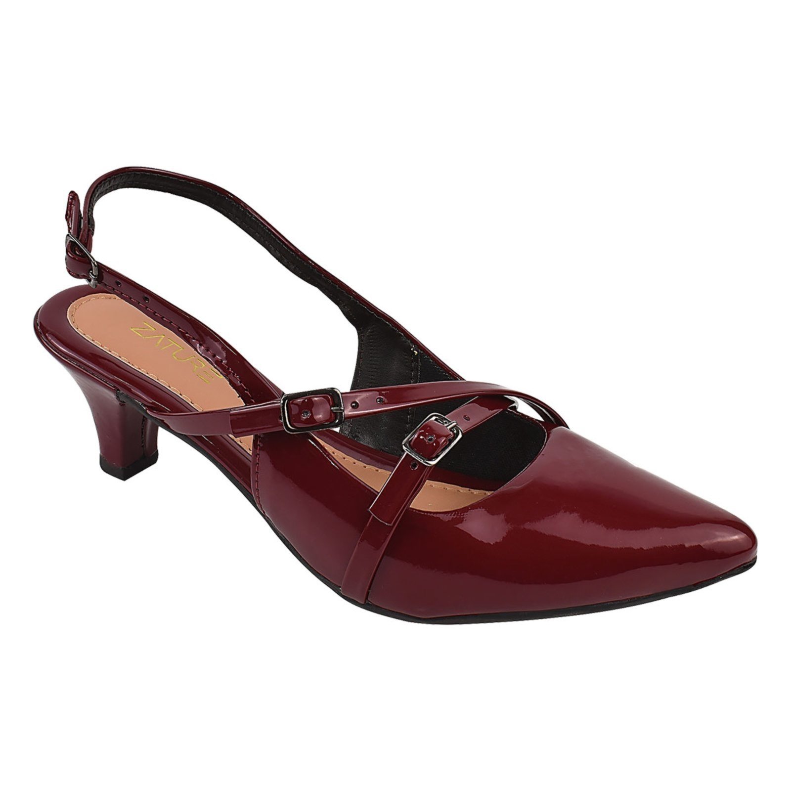 Vista 3 Scarpin Verniz Salto Médio Slingback Verniz Bordo ZATURE STORES ZATURE STORES bordô