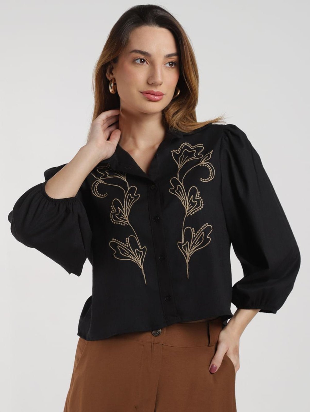 Vista 2 Camisa Linho Autentique Feminina preto Autentique preto