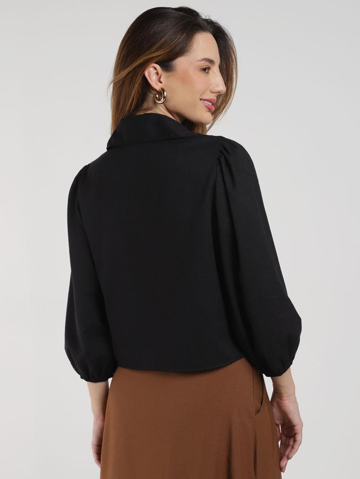 Vista 3 Camisa Linho Autentique Feminina preto Autentique preto