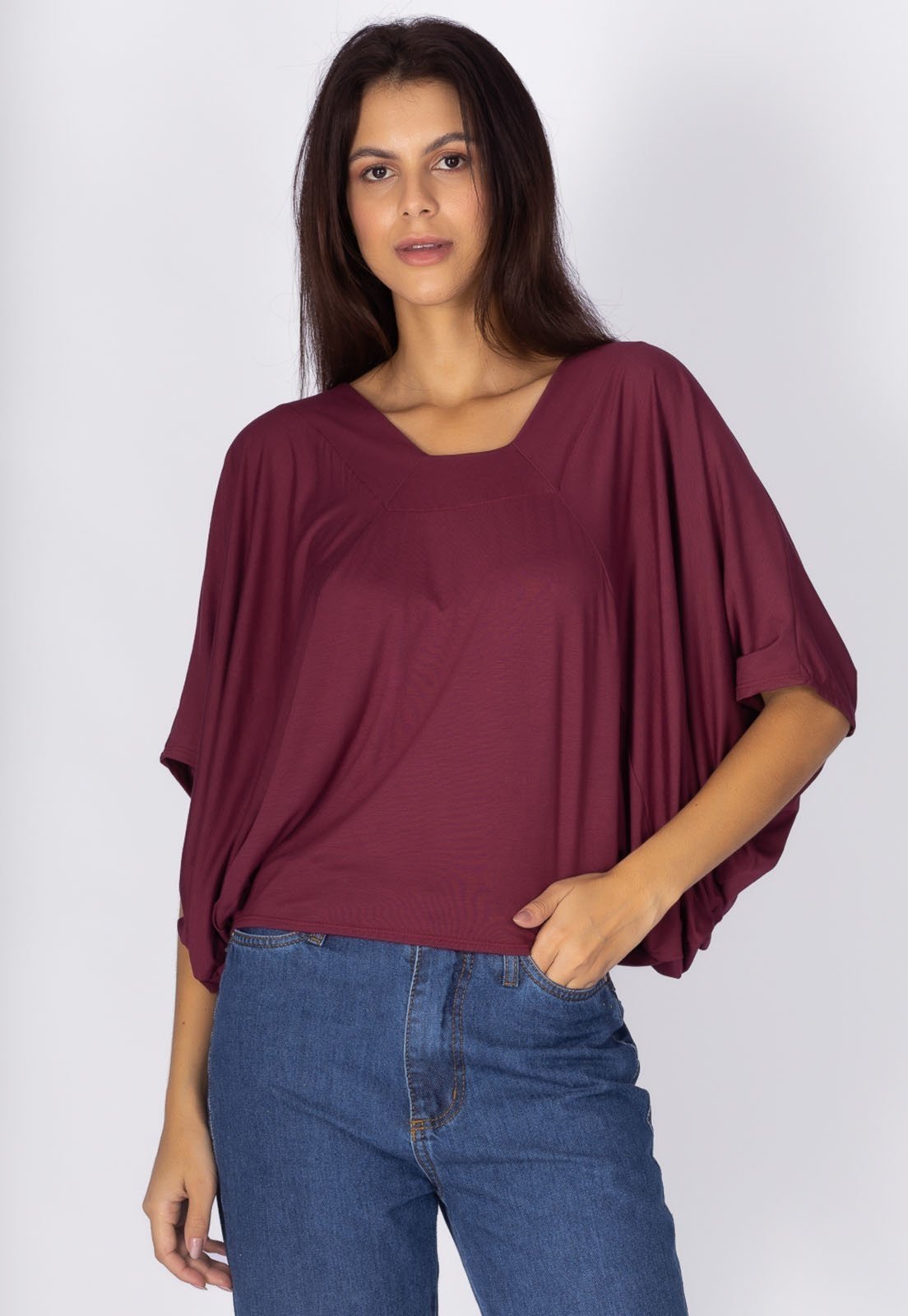 Blusa Bata Amazonia Vital Îandé Malha Vinho