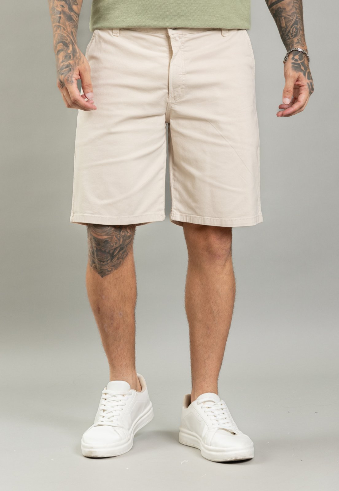 Bermuda Sarja Masculina Casual Slim Color Dialogo Bege