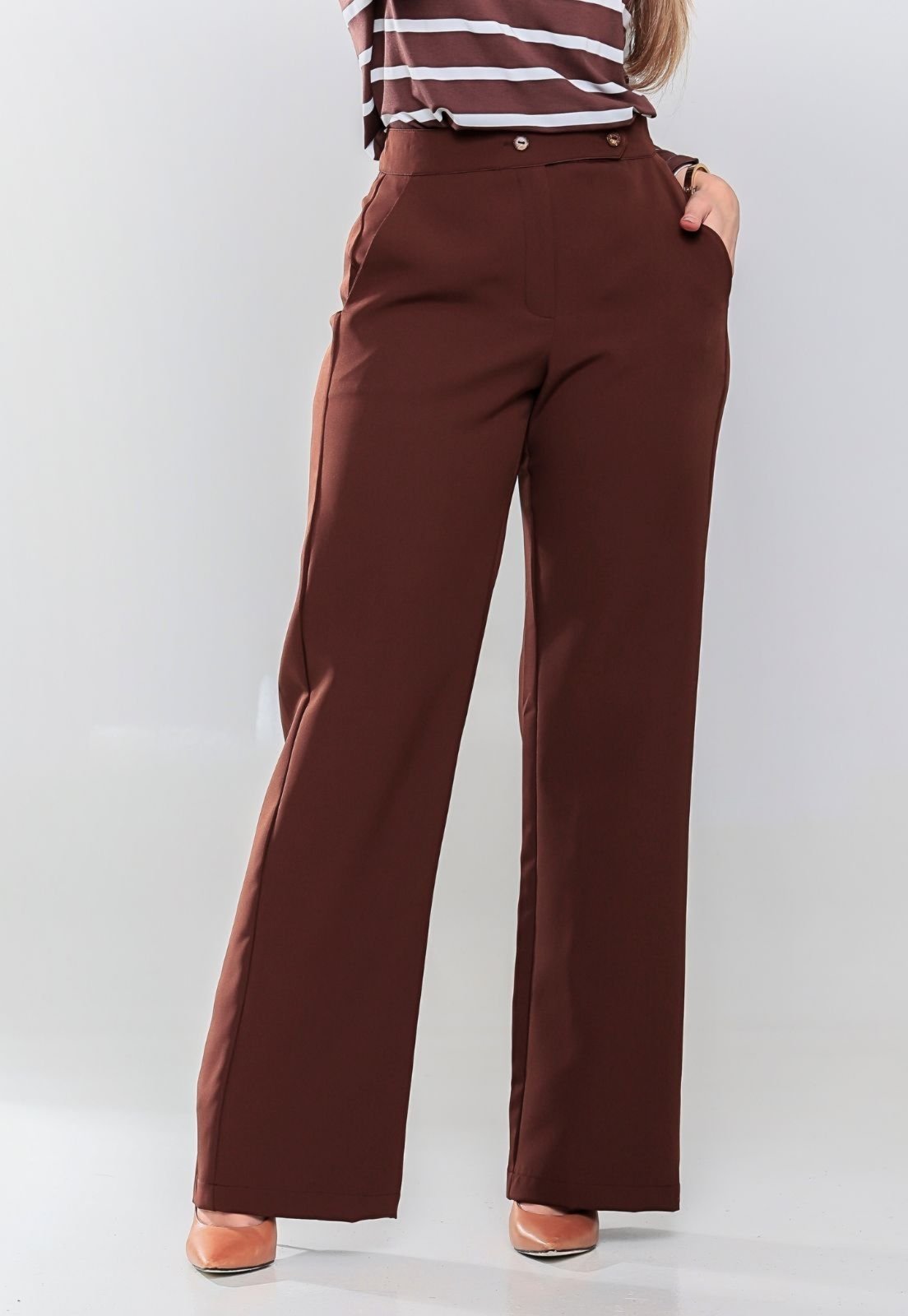 Calca Alfaiataria Classic Elegante Poliester Premium Marrom Escuro -Docce Mulher