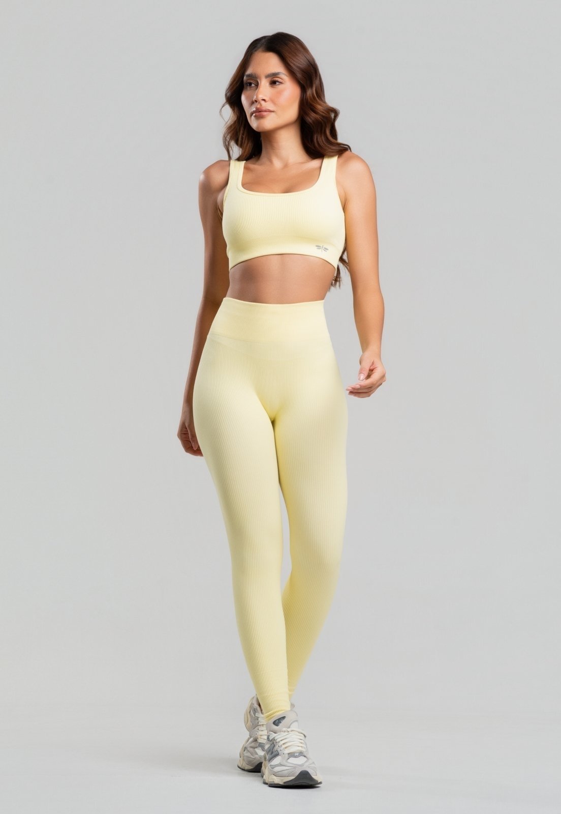 Conjunto Fitness Calça e Top Sem Costura Salvatore Amarelo