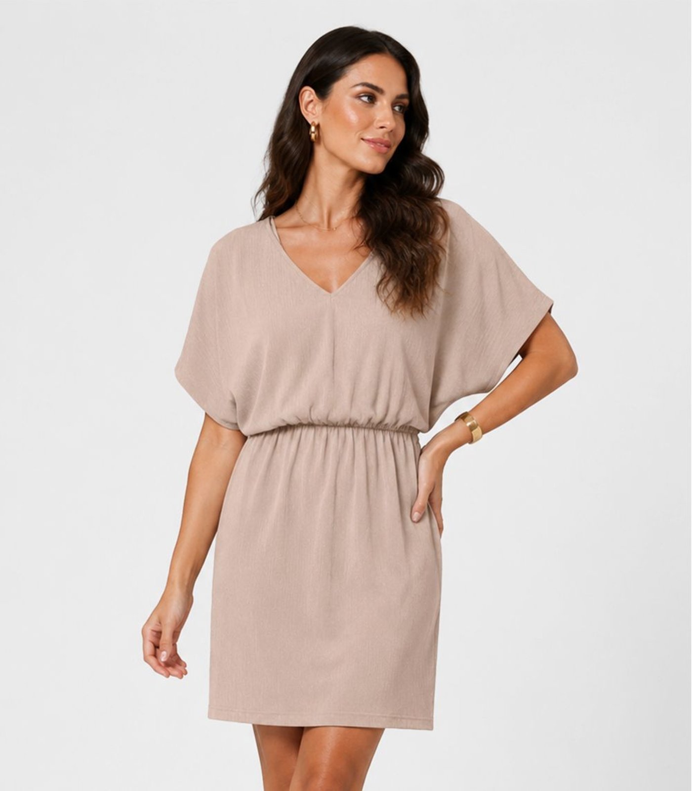 Vestido Feminino Com Decote Em V Infinita Cor Bege