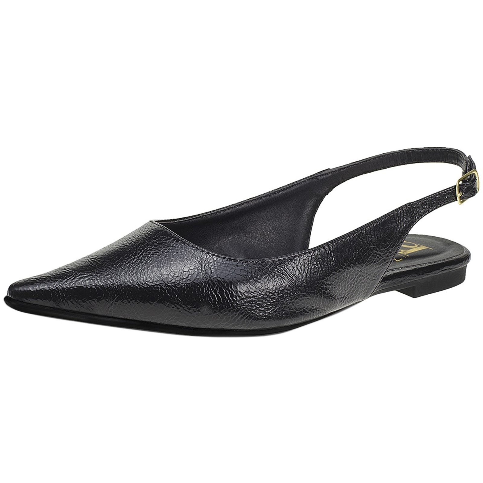 Sapatilha Bico Fino Lóris Shoes SlingBack com Fivela Verniz Texturizado Confortável Fashion 4130 Preto