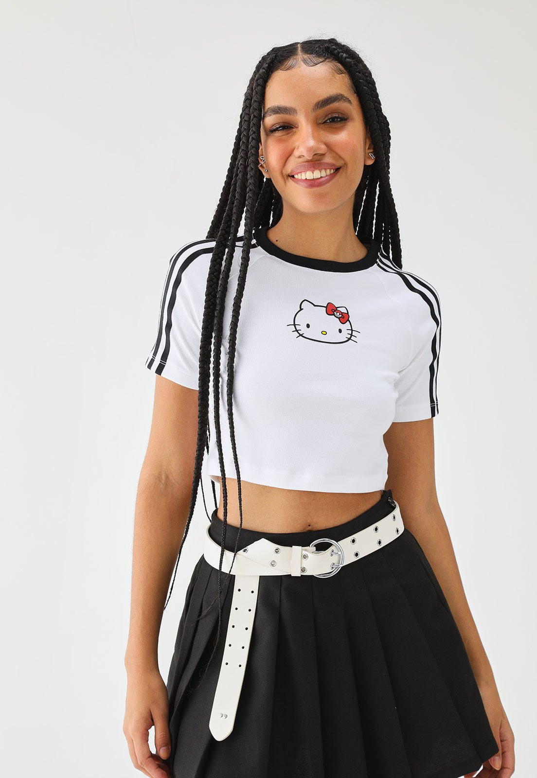 Blusa Cropped adidas Originals Ajustada Hello Kitty Branca