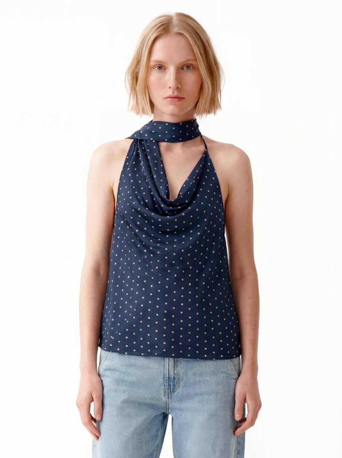 Blusa Slim Frente Única Decote Degagê - Poá Navy Colcci CLC Azul Poá Navy