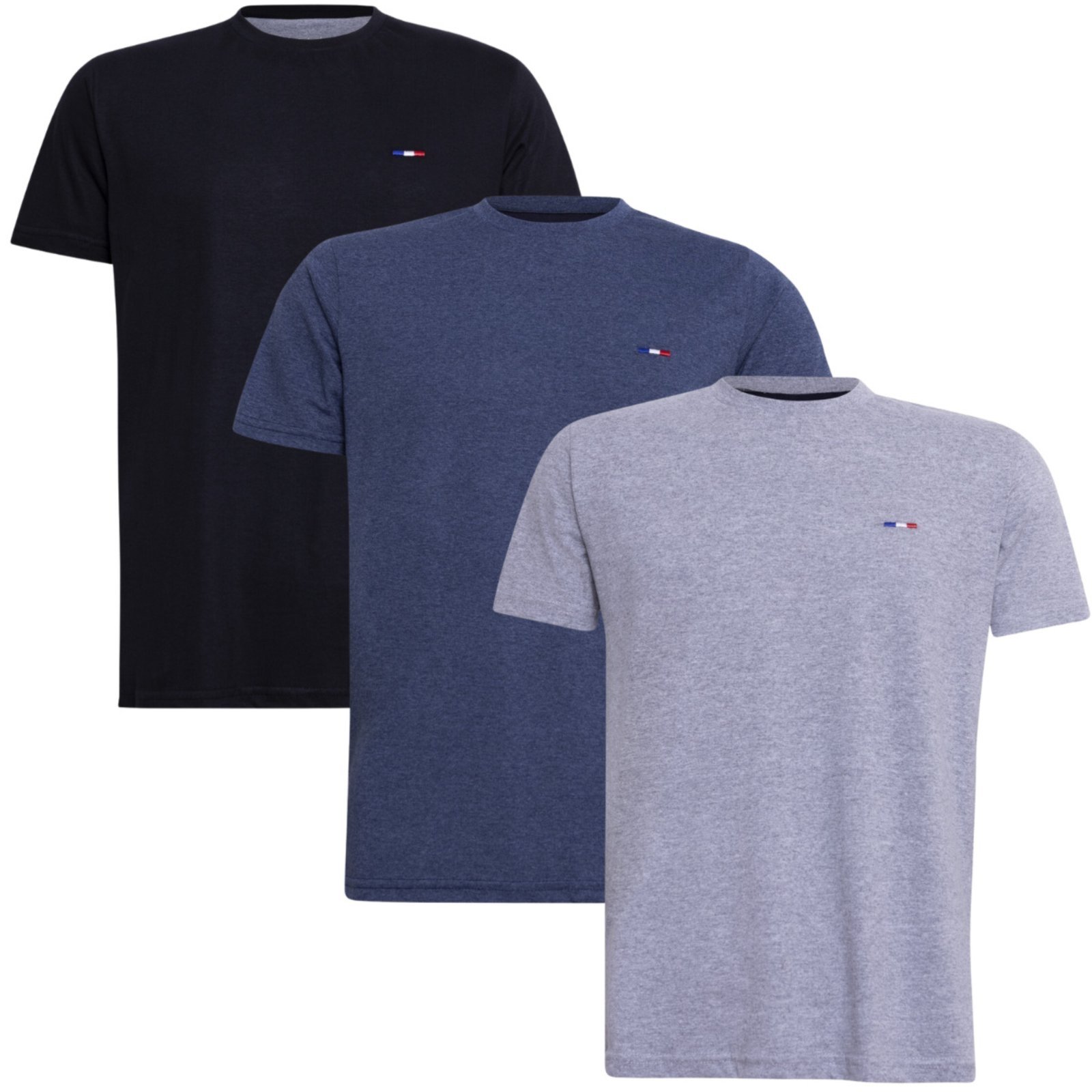 Kit 3 Peças Camisetas FMF Básicas Masculina Industrie em Algodão Premium no Estilo Tommy Bordado França Preto Cinza M Me
