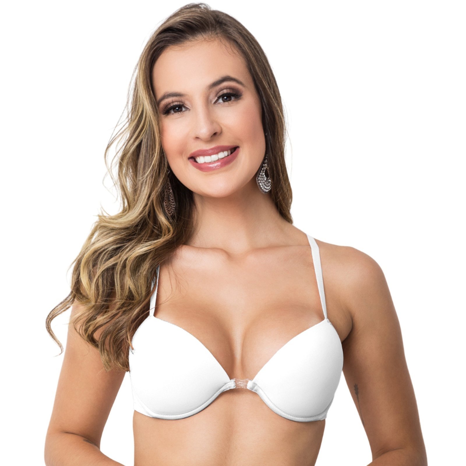 Sutiã Nadador Gabi Lingerie Com Bojo Microfibra Alças Reguláveis Fecho Frontal Reforçado Soutien Confortavel Branco