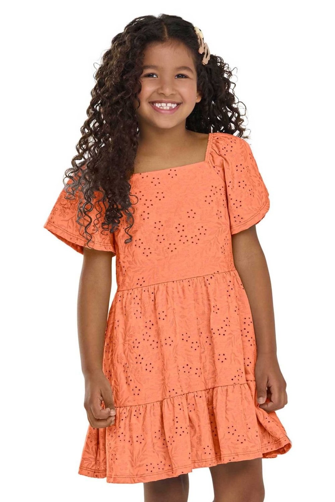 Infantil - Vestido Menina Amplo Devorê Elian Laranja