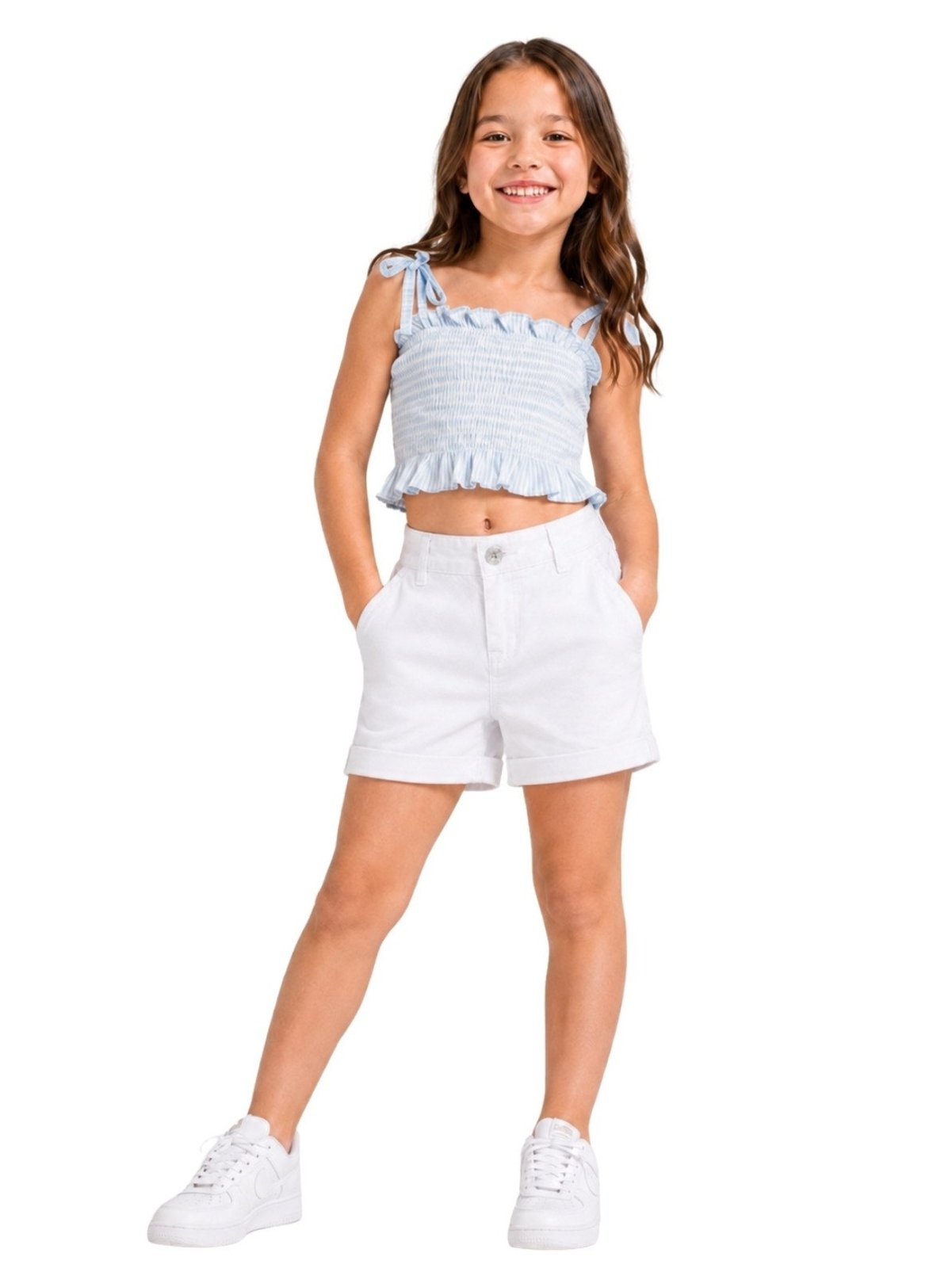 Infantil - Shorts Sarja Crawling Alfaiataria Feminino Branco