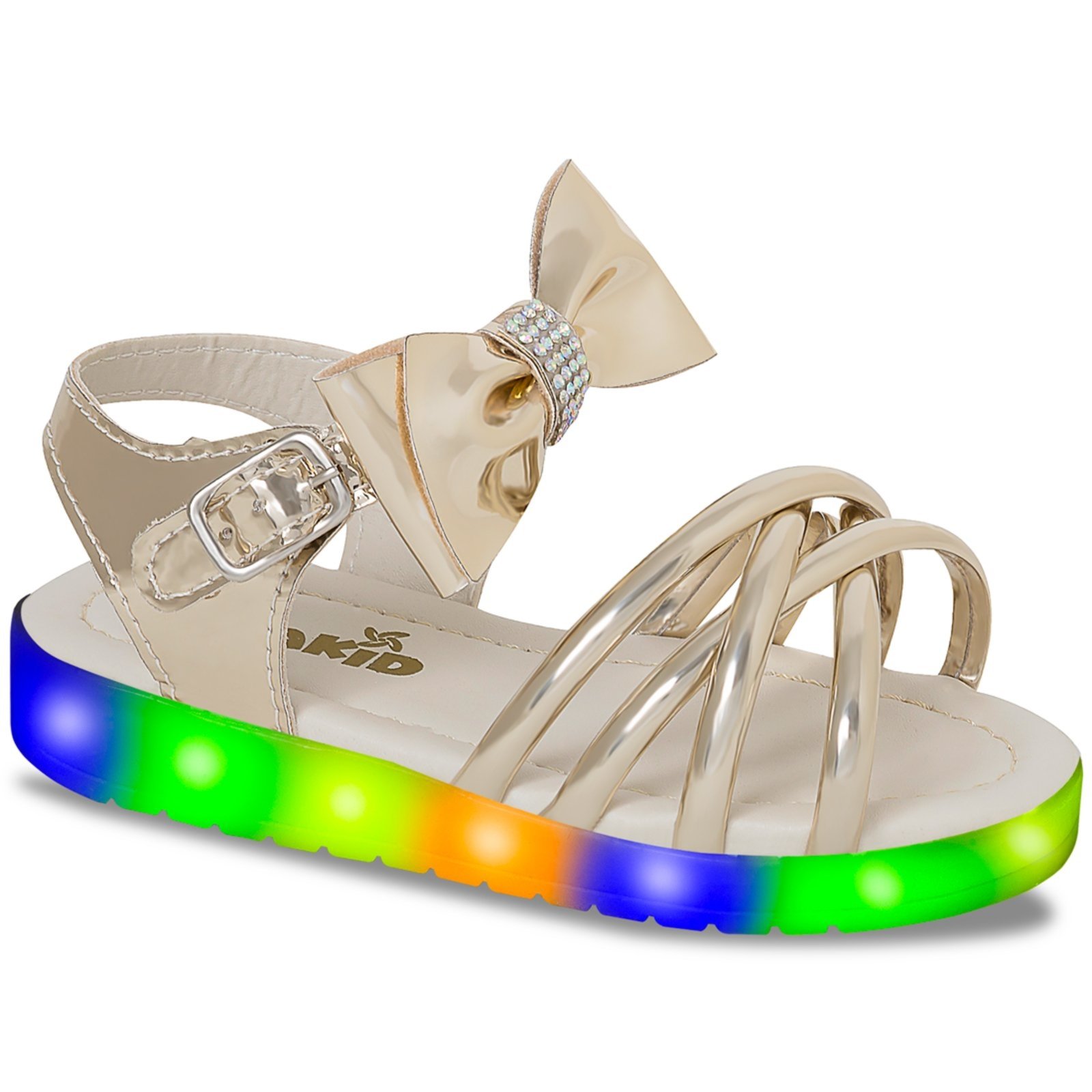 Infantil - Sandália Beakid Menina Com Luz Led Luzinha Que Pisca Dourado Lacinho