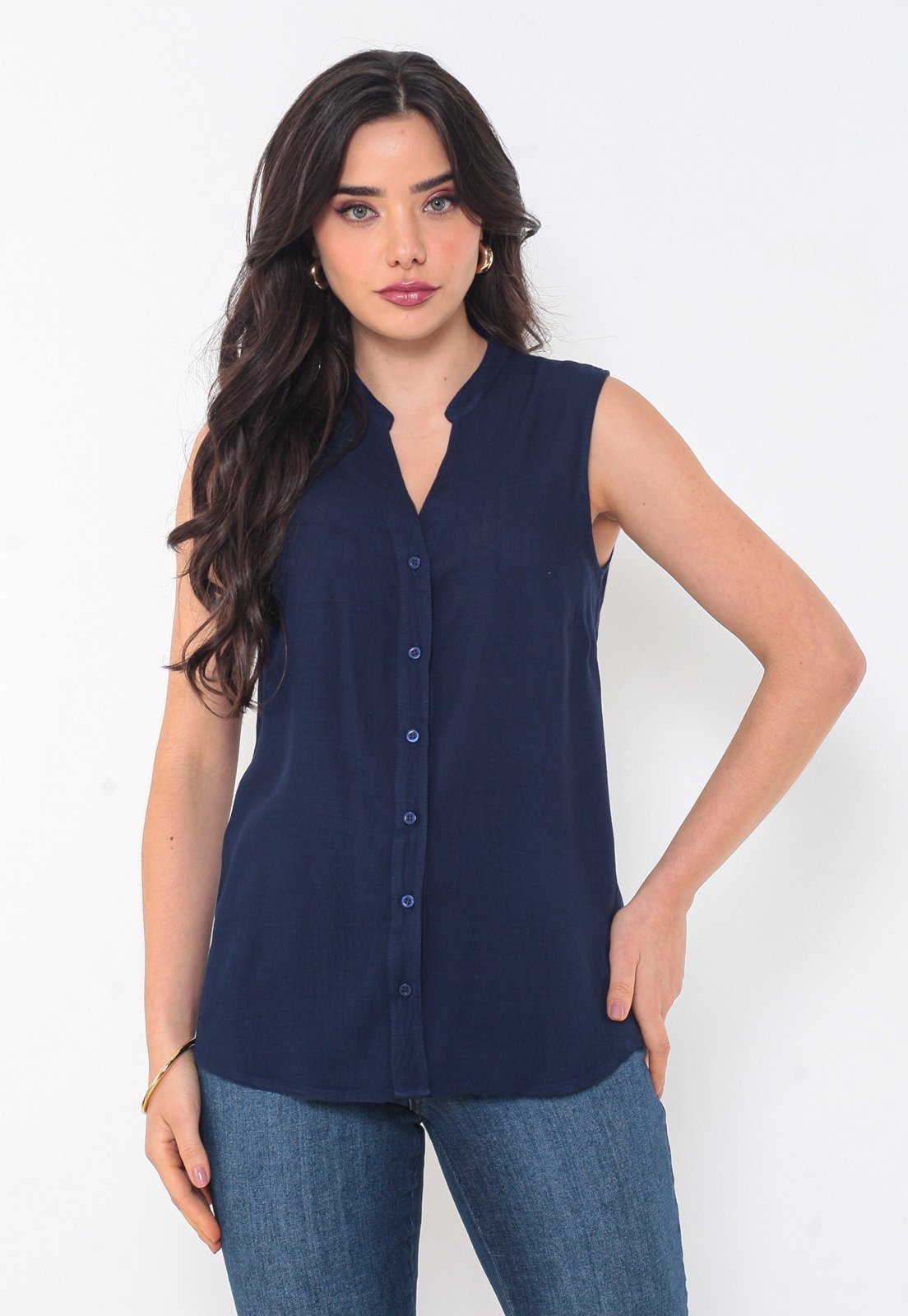 Camisa Intens Sem Manga Viscolinho Azul