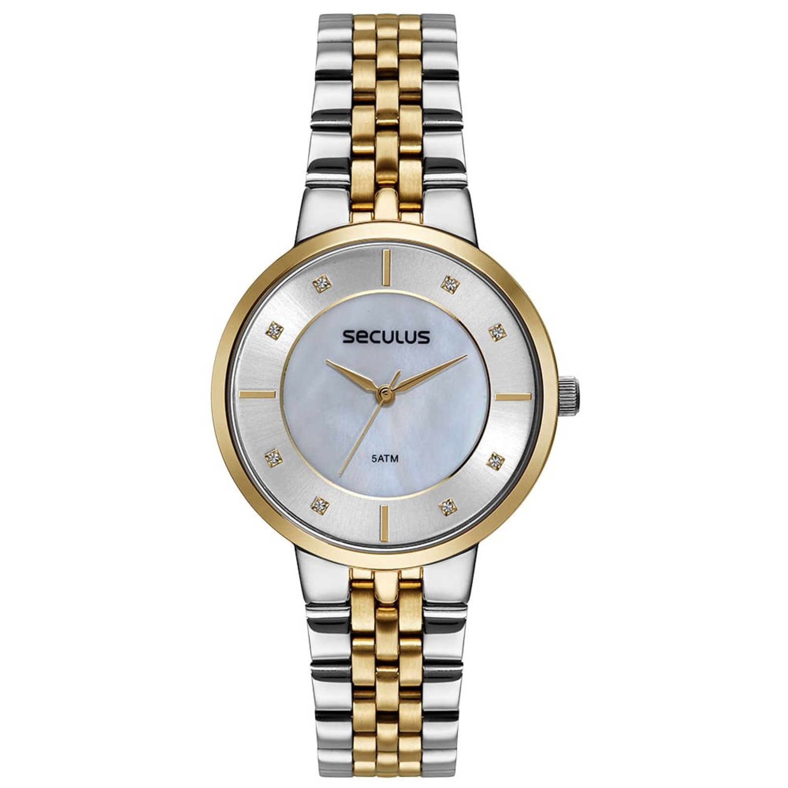 Relógio Feminino Madrepérola Cristais Bicolor Seculus