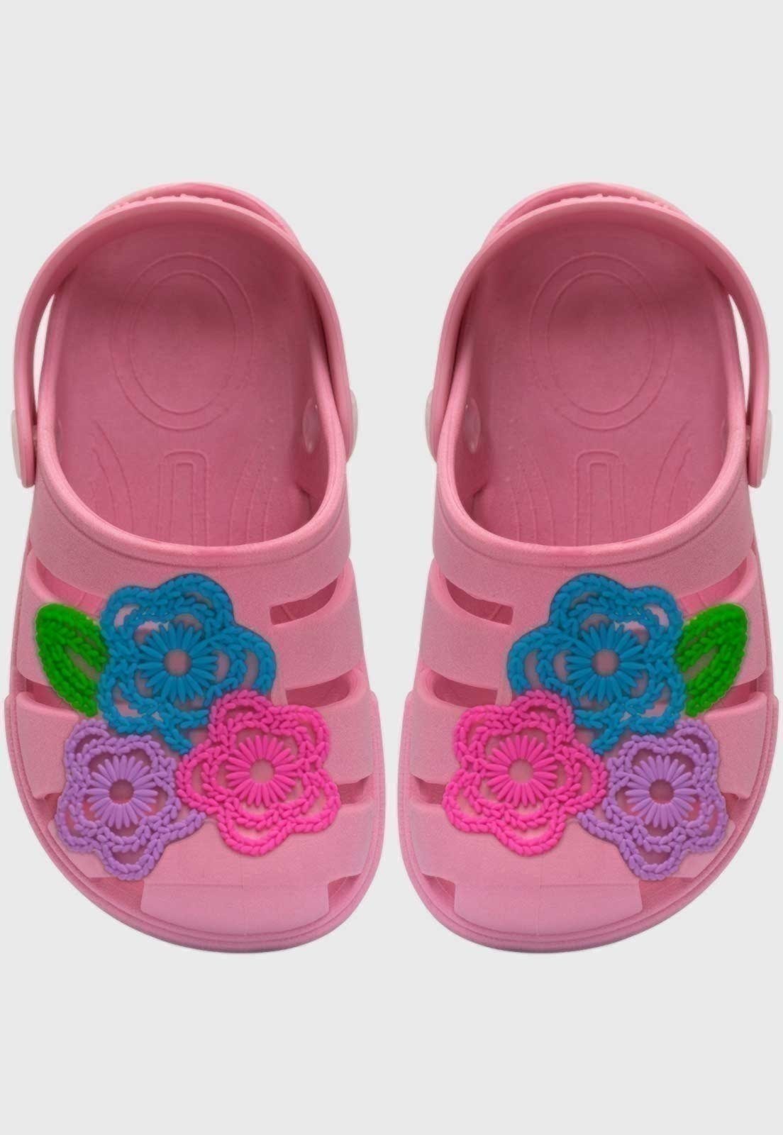 Infantil – Sandalia Babuche Pópidi Menina Flores Rosa