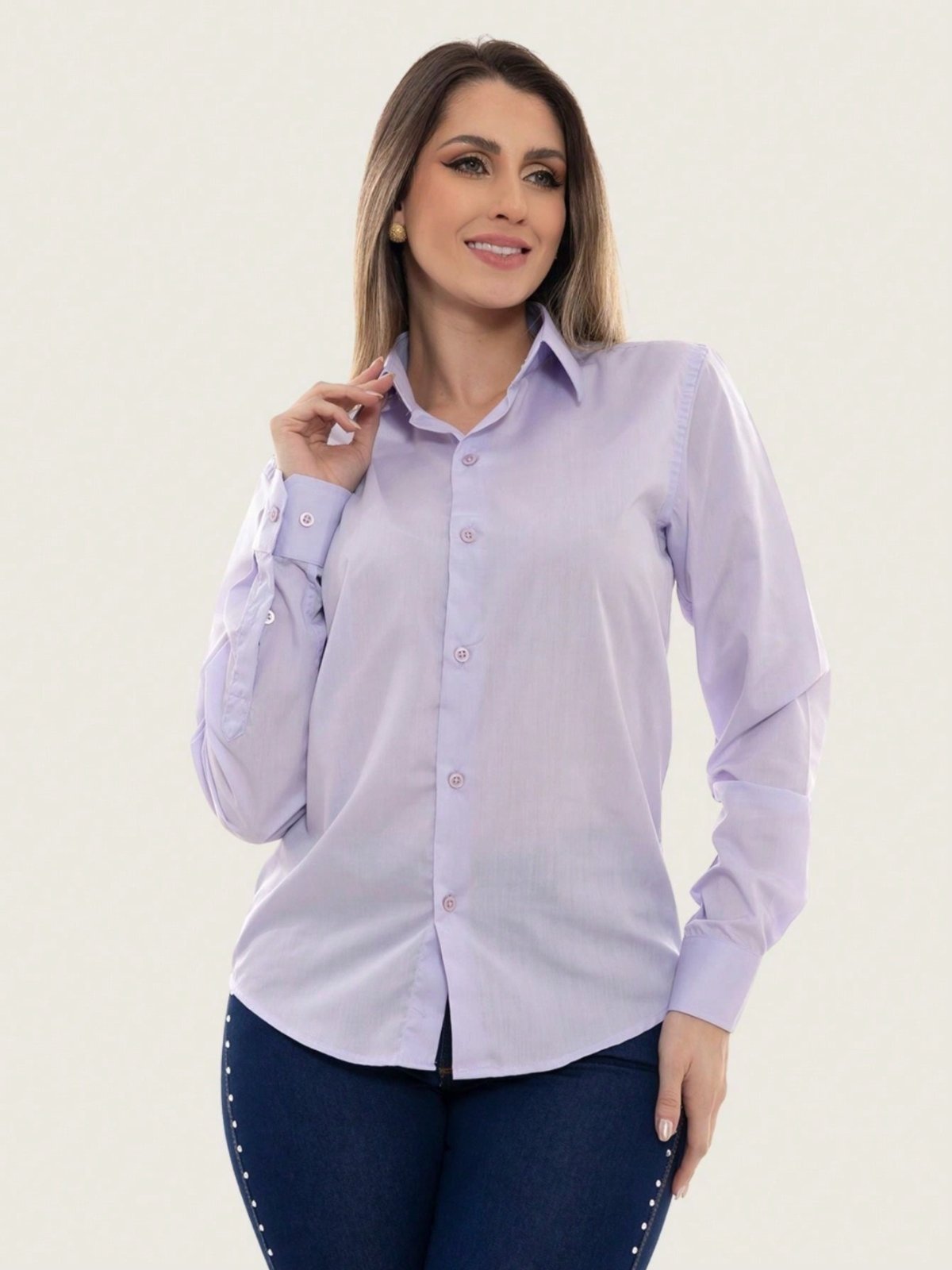 Camisa Social Feminina Manga Longa Slim Lilás