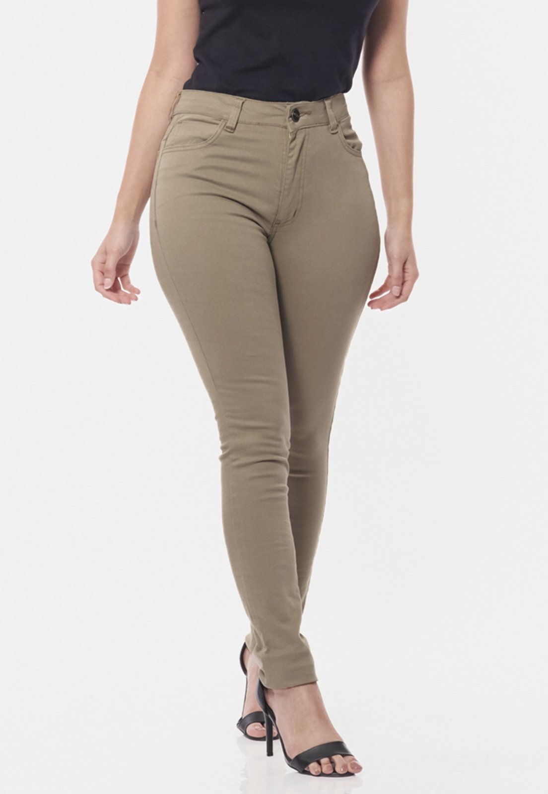 Calça Sarja Skinny Cintura Alta Conforto 7897 Bege