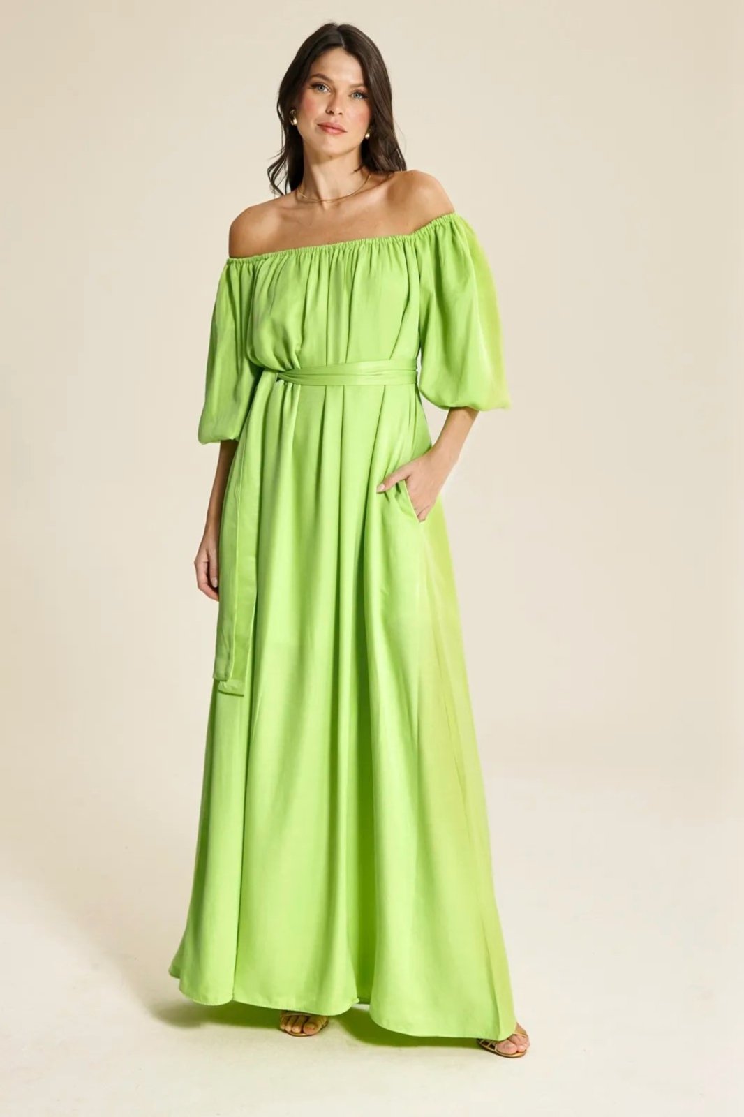 Vestido Longo Ombro A Ombro Manga Gloss Ruth – Lima