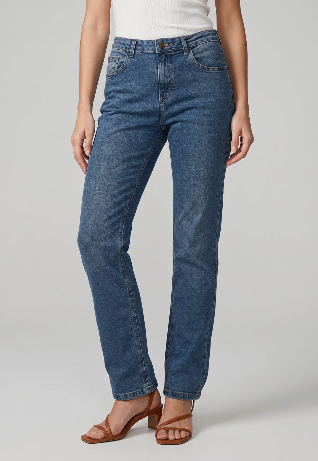 Calça Jeans Feminina Cantão Reta Cintura Alta Azul