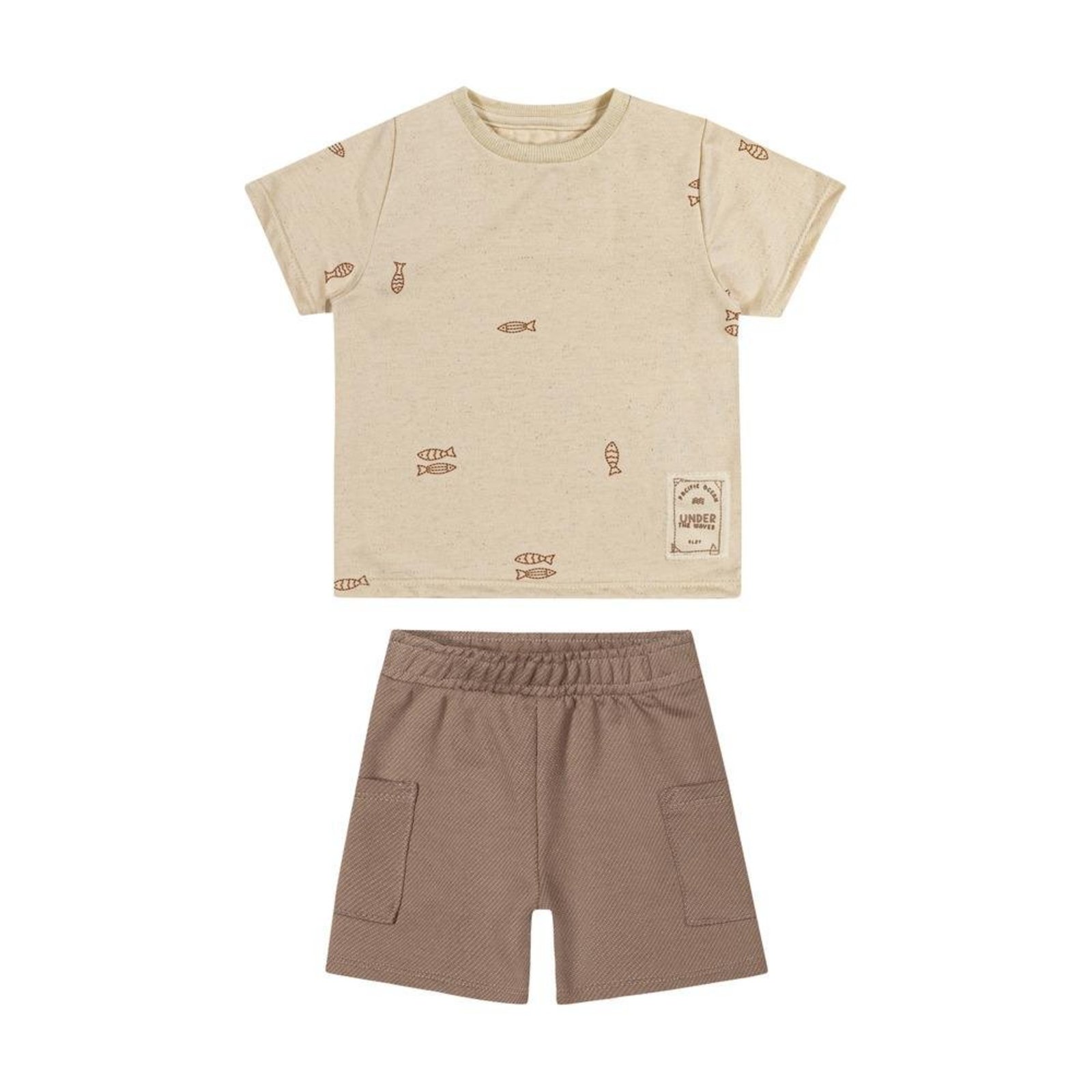 Infantil - Conjunto Camiseta Bermuda Colorittá Bege Marrom G Bege